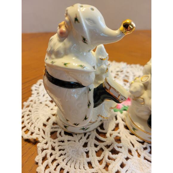 VTG Holly Holiday Santa Claus Salt Pepper Shakers White Christmas Ornaments - Picture 5 of 7